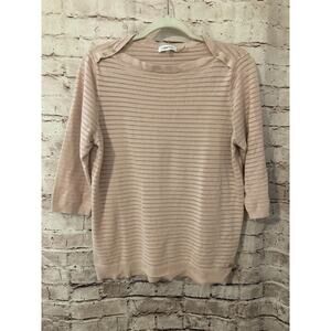Calvin Klein Shirt Womens Large Pale Pink Striped Textured Long Sleeve Stretch